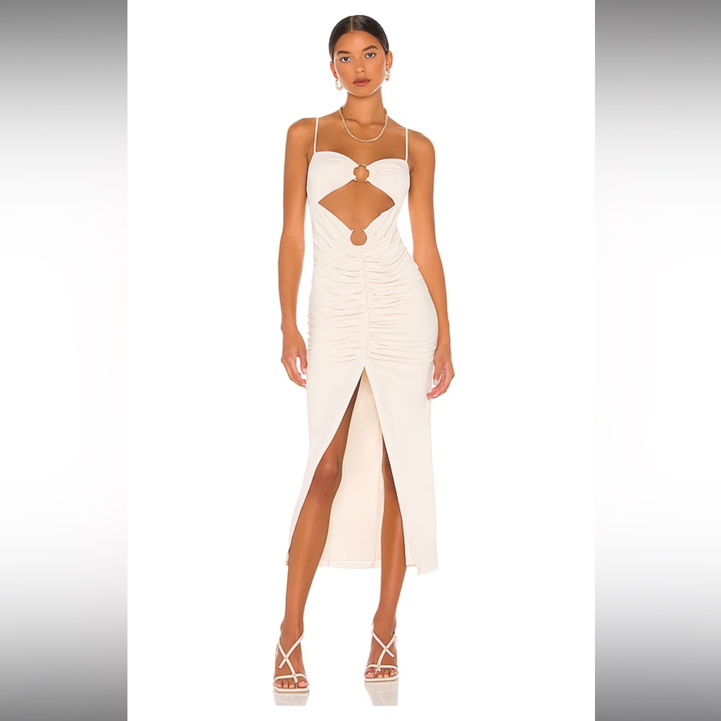 Camila Coelho Yasmeen Midi Dress Beige White Xs